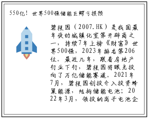 550亿！世界500强储能巨鳄亏损预警！_乐鱼网页登录入口官网