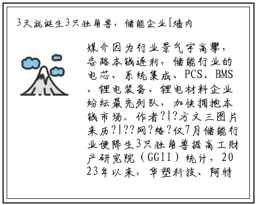 3天就诞生3只独角兽，储能企业[墙内开花墙外香]_乐鱼网页登录入口官网